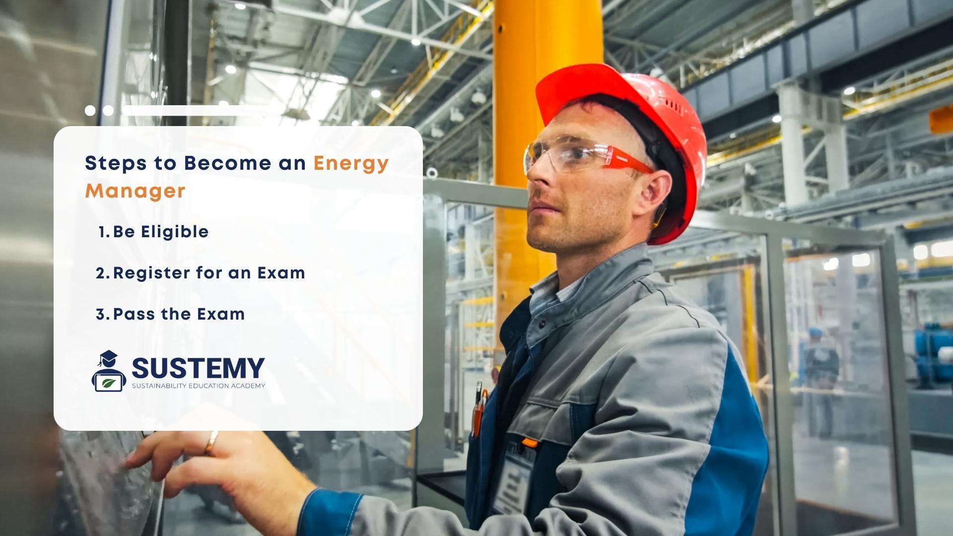 Infographic of the steps to become an energy manager